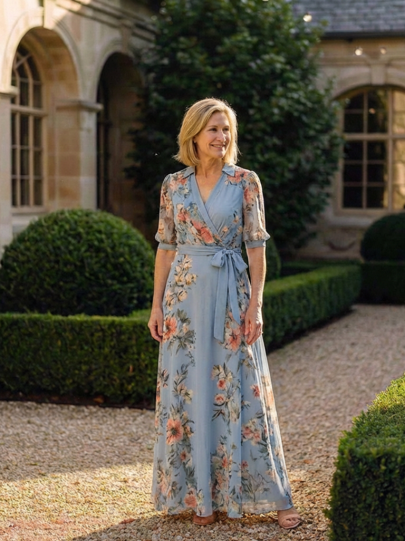 Aurelia | Floral Wrap V-Neck Maxi Dress